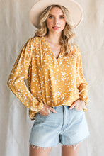 Load image into Gallery viewer, Printed Notched Neck Smocked Blouse