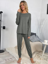 Load image into Gallery viewer, Round Neck Top and Drawstring Pants Lounge Set