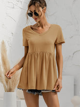 Load image into Gallery viewer, V-Neck Short Sleeve Babydoll Top