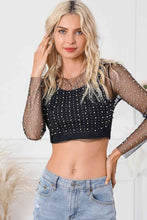Load image into Gallery viewer, Pearl Long Sleeve Mesh Cropped Top