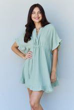Load image into Gallery viewer, Plus Size Ruffle Hem Dress with Drawstring Waistband in Light Sage