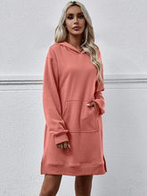Load image into Gallery viewer, Slit Long Sleeve Hooded Dress with Pocket