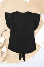 Load image into Gallery viewer, V-Neck Tie Hem Flutter Sleeve Blouse
