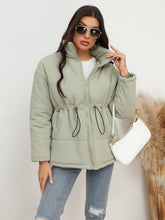 Load image into Gallery viewer, Drawstring Waist Zip-Up Puffer Jacket
