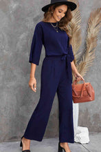 Load image into Gallery viewer, Belted Three-Quarter Sleeve Jumpsuit