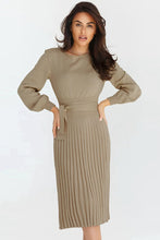 Load image into Gallery viewer, Round Neck Long Sleeve Pleated Sweater Dress