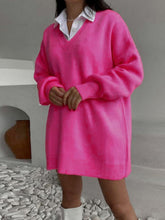 Load image into Gallery viewer, V-Neck Dropped Shoulder Sweater Dress