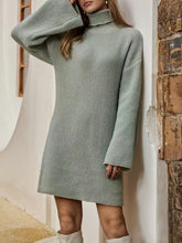 Load image into Gallery viewer, Turtleneck Dropped Shoulder Sweater Dress