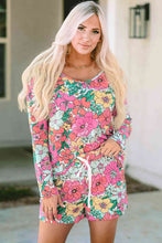 Load image into Gallery viewer, Floral Round Neck Top and Drawstring Shorts Set