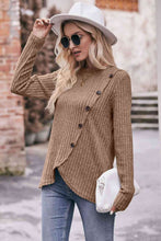 Load image into Gallery viewer, Double Take Ribbed Round Neck Buttoned Long Sleeve Tee