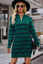 Load image into Gallery viewer, Striped Quarter-Zip Collared Sweater Dress
