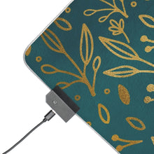 Load image into Gallery viewer, Gold Leaves &amp; Teal Wireless Charging LED Gaming Mouse Pad