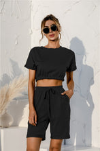 Load image into Gallery viewer, Short Sleeve Cropped Top and Drawstring Shorts Lounge Set