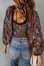 Load image into Gallery viewer, Printed Buttoned Balloon Sleeve Cropped Blouse