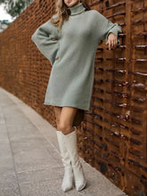 Load image into Gallery viewer, Turtleneck Dropped Shoulder Sweater Dress
