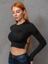 Load image into Gallery viewer, Round Neck Cropped Backless Tie Back Blouse