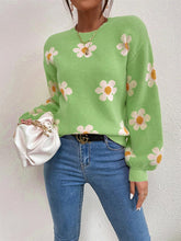 Load image into Gallery viewer, Flower Round Neck Latern Sleeve Sweater