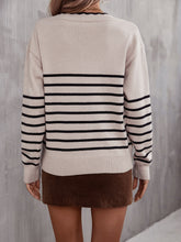 Load image into Gallery viewer, Striped V-Neck Drop Shoulder Sweater