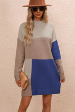 Load image into Gallery viewer, Color Block Mock Neck Dropped Shoulder Sweater Dress