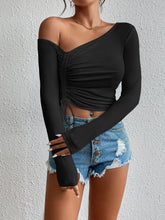 Load image into Gallery viewer, Asymmetrical Long Sleeve Side Tie Blouse