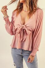 Load image into Gallery viewer, Striped Deep V Bow Detail Babydoll Top