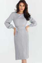 Load image into Gallery viewer, Round Neck Long Sleeve Pleated Sweater Dress