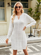 Load image into Gallery viewer, Notched Neck Cable-Knit Slit Sweater Dress