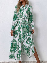 Load image into Gallery viewer, Printed Tie Waist Notched Neck Midi Dress