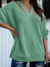 Load image into Gallery viewer, Full Size Cutout V-Neck Rib-Knit Sweater