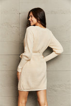 Load image into Gallery viewer, Tie Waist Surplice Neck Sweater Dress