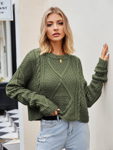Load image into Gallery viewer, Cable-Knit Round Neck Dropped Shoulder Sweater