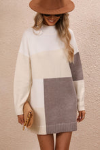 Load image into Gallery viewer, Color Block Mock Neck Dropped Shoulder Sweater Dress