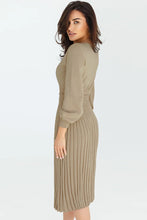 Load image into Gallery viewer, Round Neck Long Sleeve Pleated Sweater Dress
