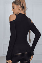 Load image into Gallery viewer, Mock Neck Lace Trim Cold-Shoulder Blouse