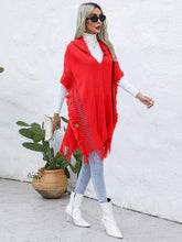 Load image into Gallery viewer, Fringe Trim Buttoned Hooded Poncho