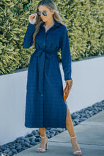 Load image into Gallery viewer, Button Front Textured Slit Shirt Dress with Belt