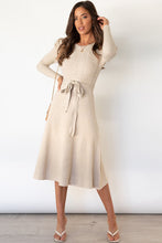 Load image into Gallery viewer, Round Neck Long Sleeve Tie Waist Sweater Dress