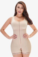 Load image into Gallery viewer, Full Size Zip-Up Scoop Neck Lace Trim Shapewear