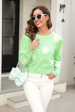 Load image into Gallery viewer, Flower Pattern Round Neck Short Sleeve Pullover Sweater