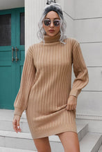 Load image into Gallery viewer, Ribbed Turtle Neck Long Sleeve Mini Sweater Dress