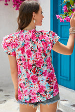 Load image into Gallery viewer, Floral Tie Neck Flutter Sleeve Blouse