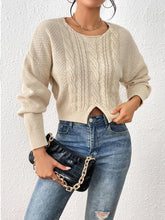 Load image into Gallery viewer, Cable-Knit Slit Drop Shoulder Sweater