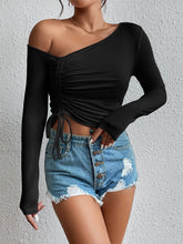 Load image into Gallery viewer, Asymmetrical Long Sleeve Side Tie Blouse