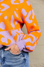 Load image into Gallery viewer, Woven Right Leopard Round Neck Dropped Shoulder Sweater