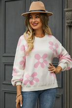 Load image into Gallery viewer, Floral Print Round Neck Dropped Shoulder Pullover Sweater