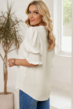Load image into Gallery viewer, Smocked Flounce Sleeve Notched Neck Blouse