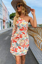 Load image into Gallery viewer, Floral -Shoulder Drawstring Mini Dress