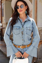 Load image into Gallery viewer, Button Front Flare Sleeve Denim Top