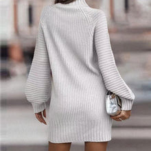 Load image into Gallery viewer, Mock Neck Lantern Sleeve Sweater Dress