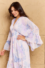 Load image into Gallery viewer, OneTheLand Take Me With You Floral Bell Sleeve Midi Dress in Blue